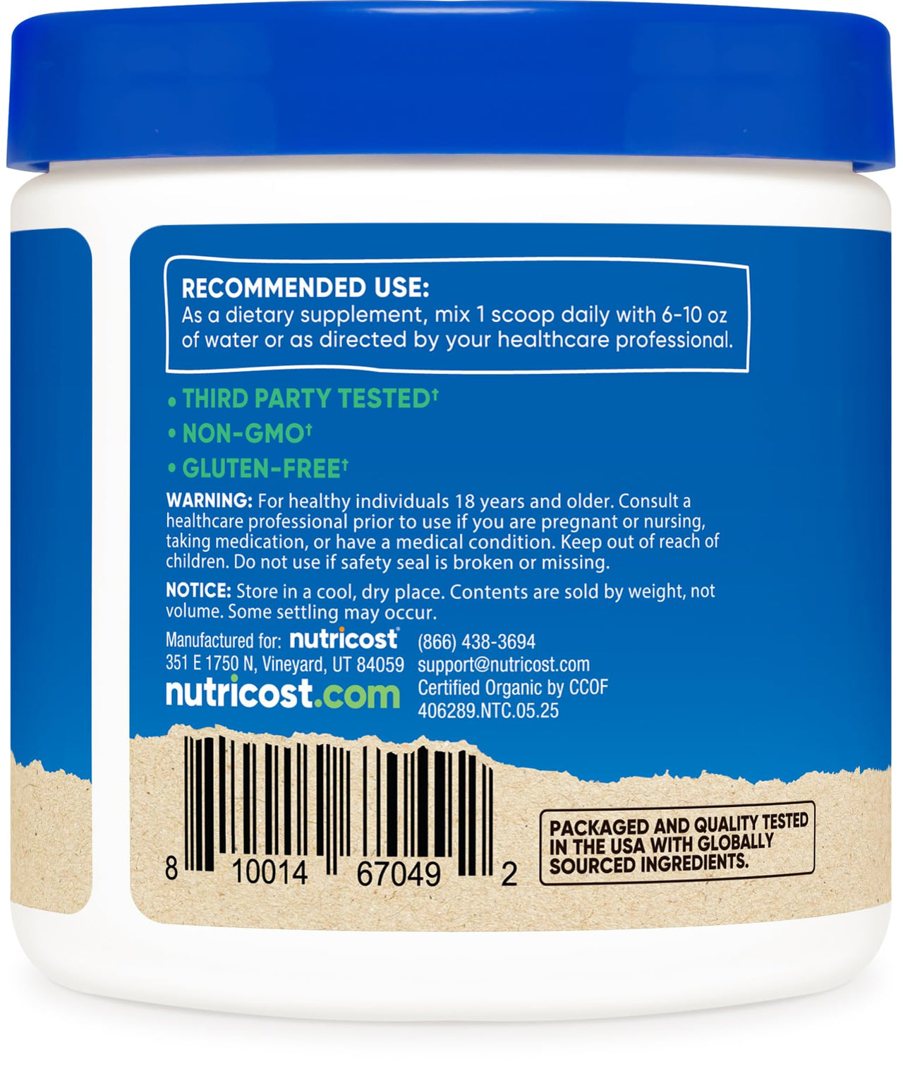 Nutricost Organic Lion's Mane Mushroom Powder 4oz - Certified USDA Organic