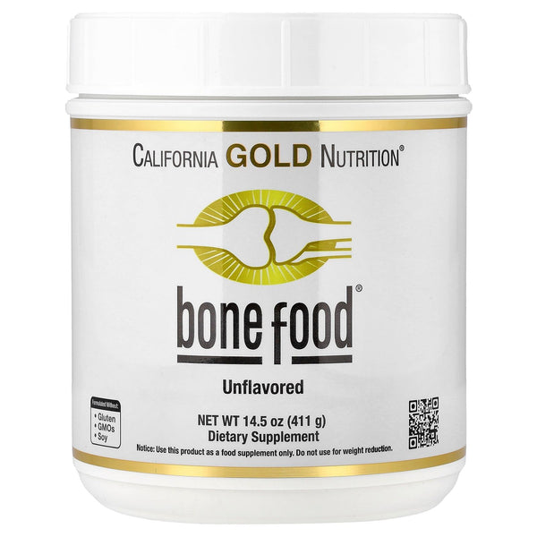 Bone Food by California Gold Nutrition, Unflavored Powder, Supports Bone Health, with Calcium, Vitamin D, Hyaluronic Acid, Collagen Peptides, 14.50 oz (411 g)