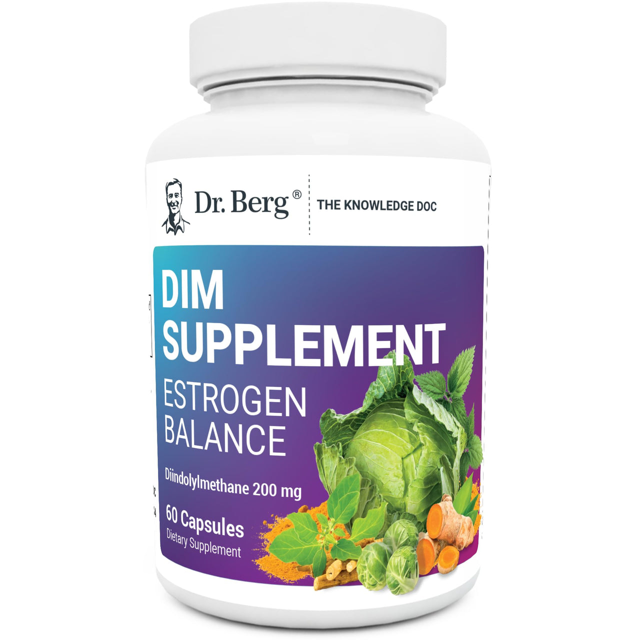 Dr. Berg DIM Supplement Estrogen Balance - Original Estrogen Supplement for Women with Diindolylmethane for Menstrual Symptoms & Menopause Relief & Black Pepper for Enhanced Absorption - 60 Capsules