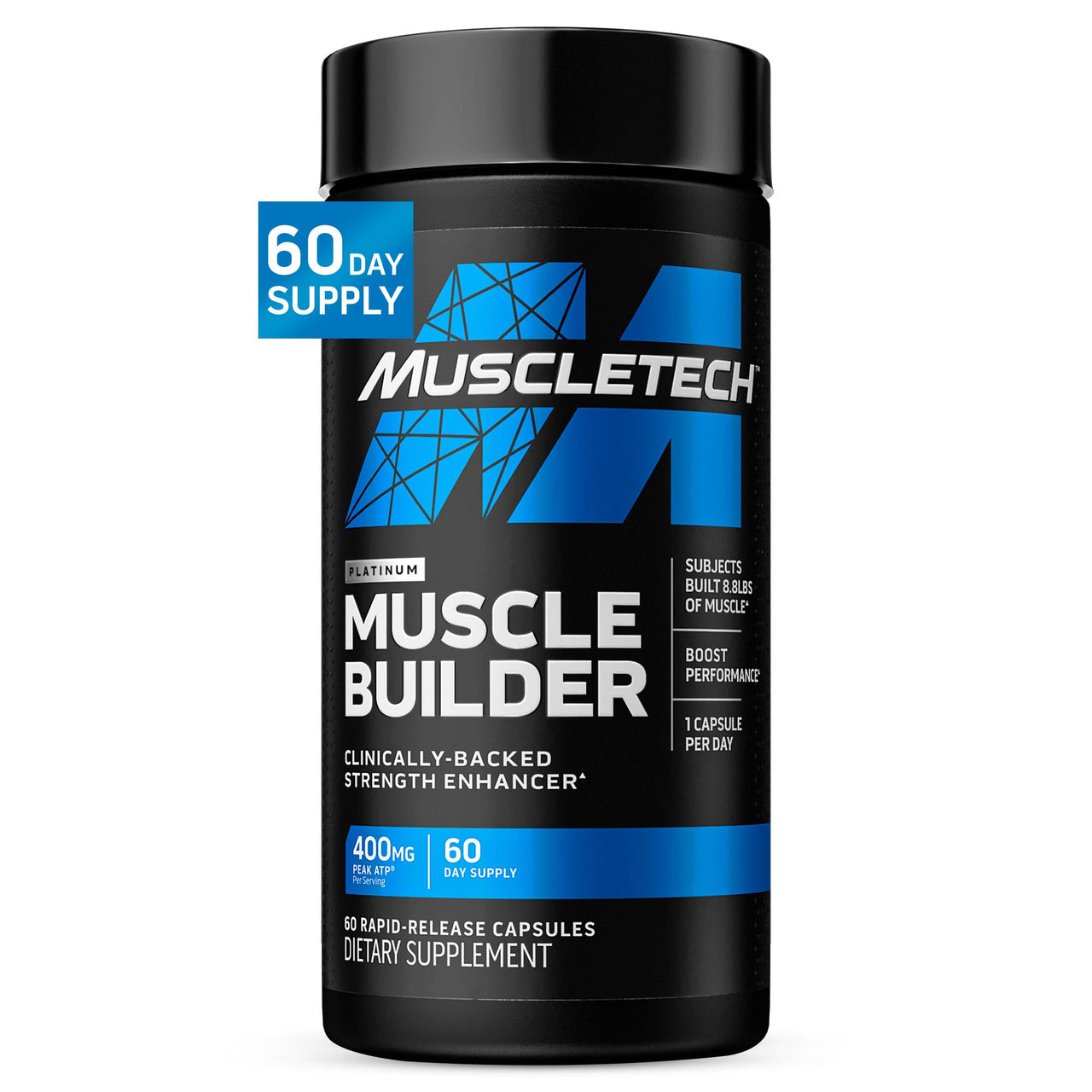 Muscletech Nitric Oxide Supplements for Men & Women, Muscle Builder (60 Capsules) - Nitric Oxide Booster Supplement Supports Muscle Gain & Performance - 400mg Peak ATP for Enhanced Strength