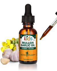 Thumbnail for Herb Pharm Kids Mullein Garlic Ear Oil: Alcohol-Free Herbal Ally for Kids, Made with Certified Organic Mullein, Certified Organic Garlic, & USDA Organic Calendula, Topical Use Only, for Children, 1 oz