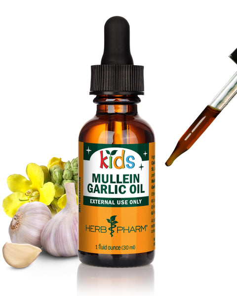 Herb Pharm Kids Mullein Garlic Ear Oil: Alcohol-Free Herbal Ally for Kids, Made with Certified Organic Mullein, Certified Organic Garlic, & USDA Organic Calendula, Topical Use Only, for Children, 1 oz