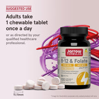 Thumbnail for Jarrow Formulas Methyl B-12 & Methyl Folate, Bioactive Vitamin B9 & Vitamin B12 Supplement, Supports Cellular Energy Production, Healthy Brain Function & Metabolism, 100 Chewable Tablets, 100 Servings