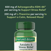 Thumbnail for Nature's Bounty Stress Relief, Ashwagandha KSM-66, Supports Occasional Stress Relief, Dietary Supplement, 2 Tablets per Day, Vegetarian Tablets, Gluten Free, 90 Ct