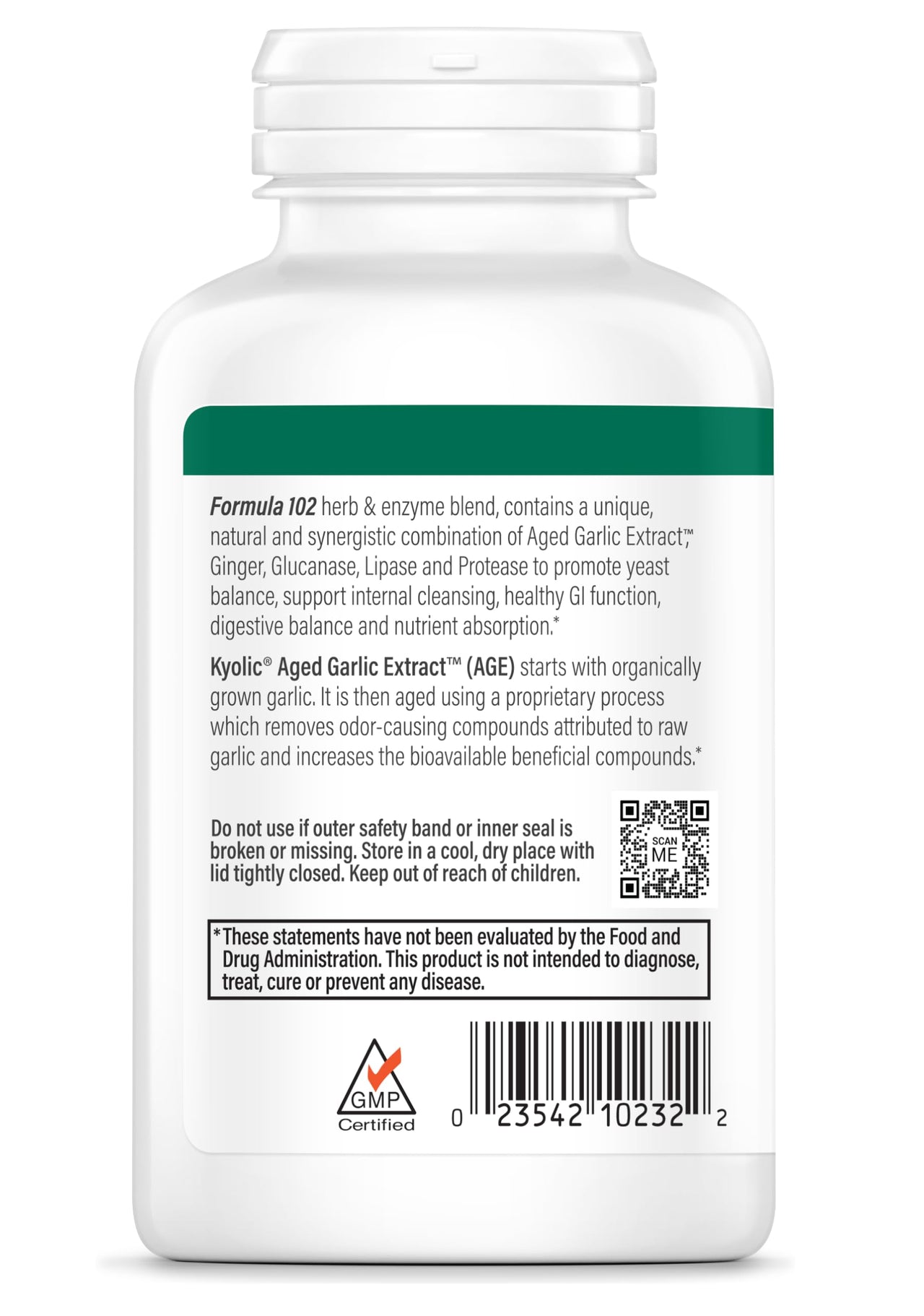 Kyolic Aged Garlic Extract Formula 102, Cleanse & Digestion*, Ginger and Enzyme Complex, 200 Vegetarian Tablets