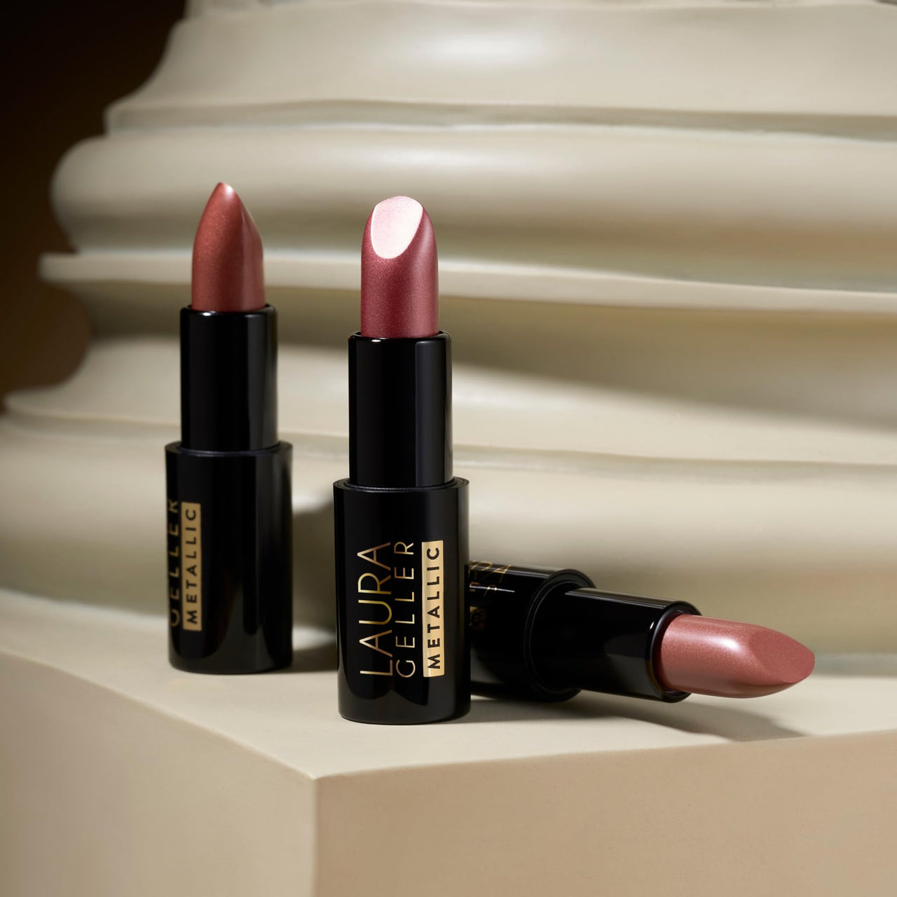 LAURA GELLER NEW YORK Modern Classic Metallic Lipstick Trio - Safari Blaze, Whimsical Wine, Nifty Netural - Metallic Finish