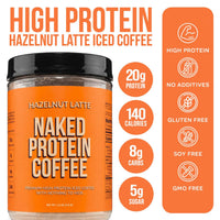 Thumbnail for NAKED Hazelnut Latte Protein Coffee - Premium Colombian Iced Coffee Protein Shake Drink, Delicious Keto Friendly and Gluten Free, 17 Servings