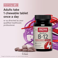 Thumbnail for Jarrow Formulas Methyl Vitamin B12 5000 mcg - 60 Chewable Tablets, Naturally Fruit Flavored- Bioactive B12 Vitamin - Supports Cellular Energy Production, Brain Health & Metabolism - 60 Servings