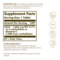 Thumbnail for Solgar Folate 1000 mcg - 120 Tablets - 1000 mcg Bio-Active Metafolin - Vegan, Gluten Free, Dairy Free, Kosher - 120 Servings