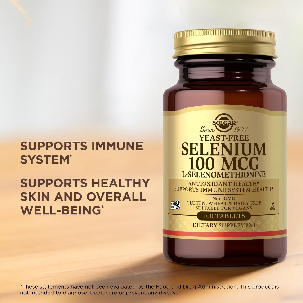 Solgar Yeast-Free Selenium 100 mcg - 100 Tablets, Pack of 4 - Supports Antioxidant & Immune System Health - Non-GMO, Gluten Free, Dairy Free, Kosher - 400 Total Servings