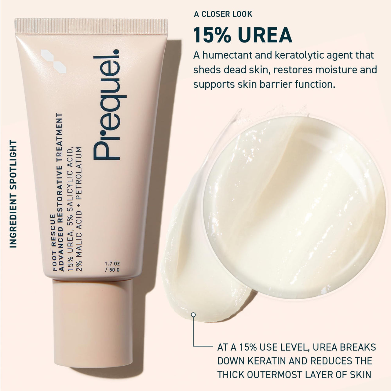 Prequel Skin Foot Rescue, Professional Foot Treatment with 15% Urea + Salicylic Acid. Advanced Foot Cream For Dry Cracked Feet. Clinical-Grade Foot Moisturizer. 1.7oz