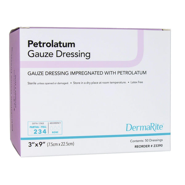Dermarite Industries Petrolatum Gauze Dressing, 3x9, 50 Count