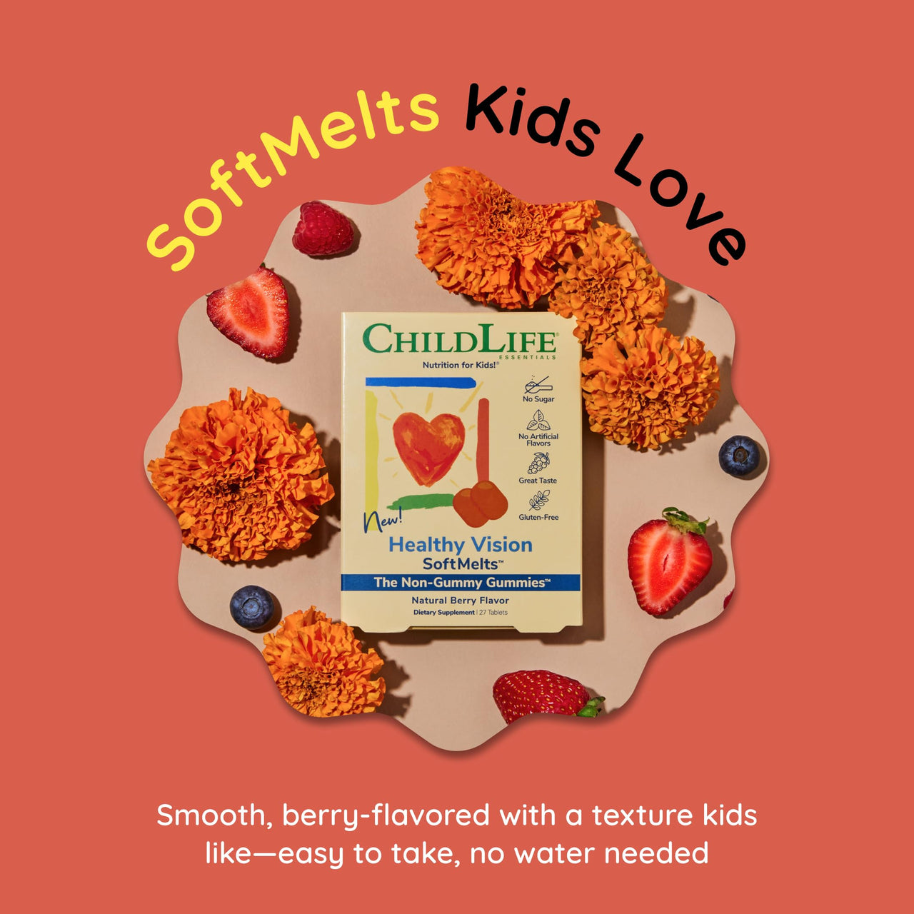 CHILDLIFE ESSENTIALS Healthy Vision SoftMelts - Eye Vitamins for Kids, Lutein Gummies, Lutein and Zeaxanthin Supplements, Eye Health Gummies, Lutein Children, Great Taste - Natural Berry, 27 Tablets