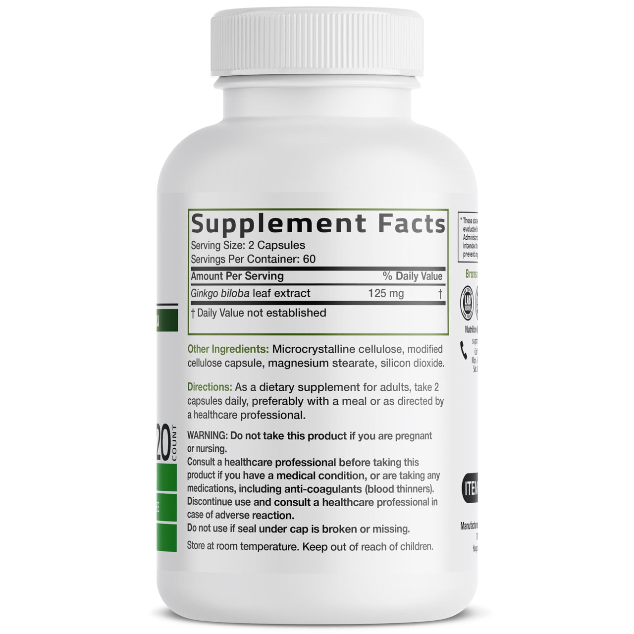 Bronson Ginkgo Biloba Extra Strength Supports Brain Function & Memory Support, 120 Vegetarian Capsules