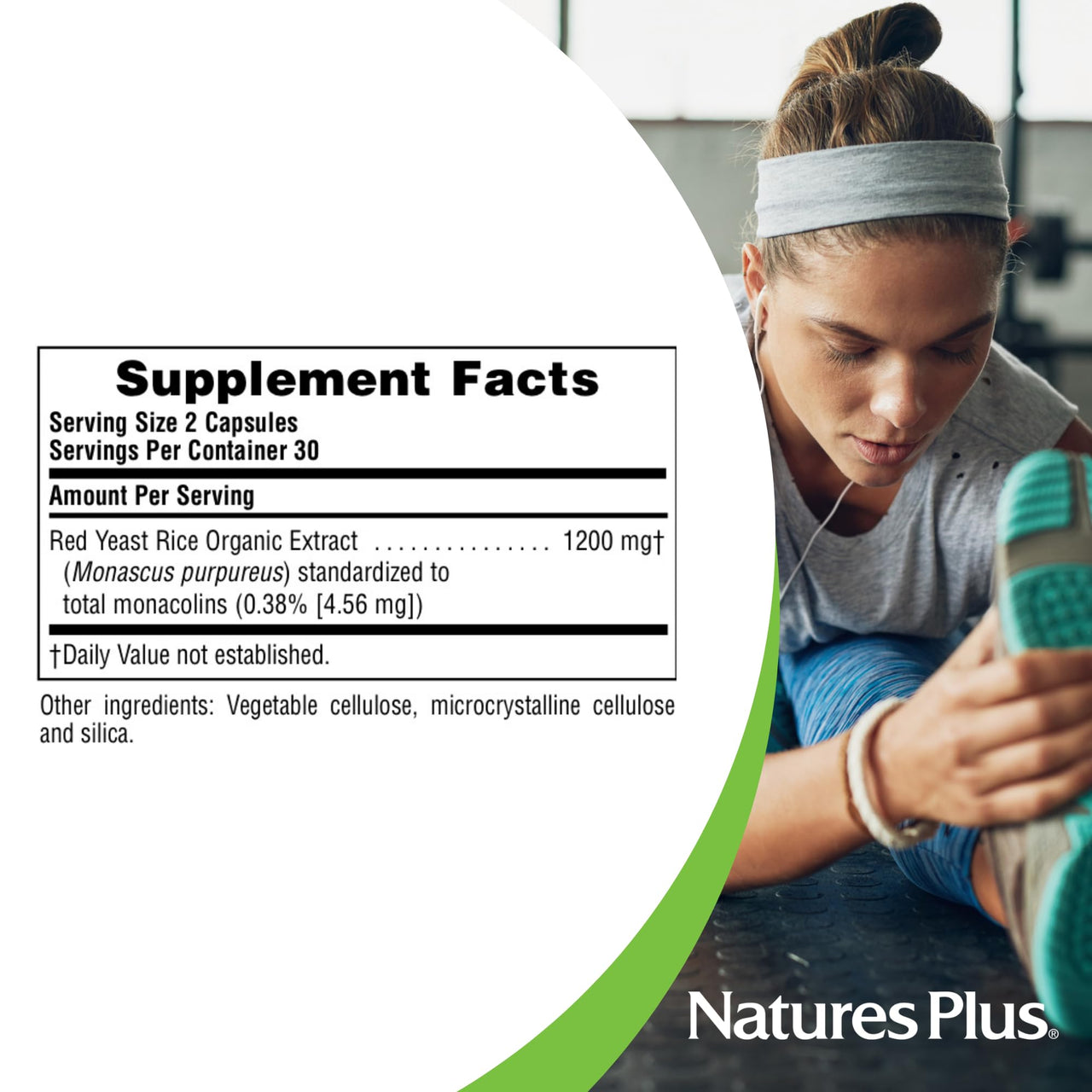 NaturesPlus Herbal Actives Red Yeast Rice 1200 mg - 60 Capsules - Non-GMO, Vegan, Gluten Free - 30 Servings