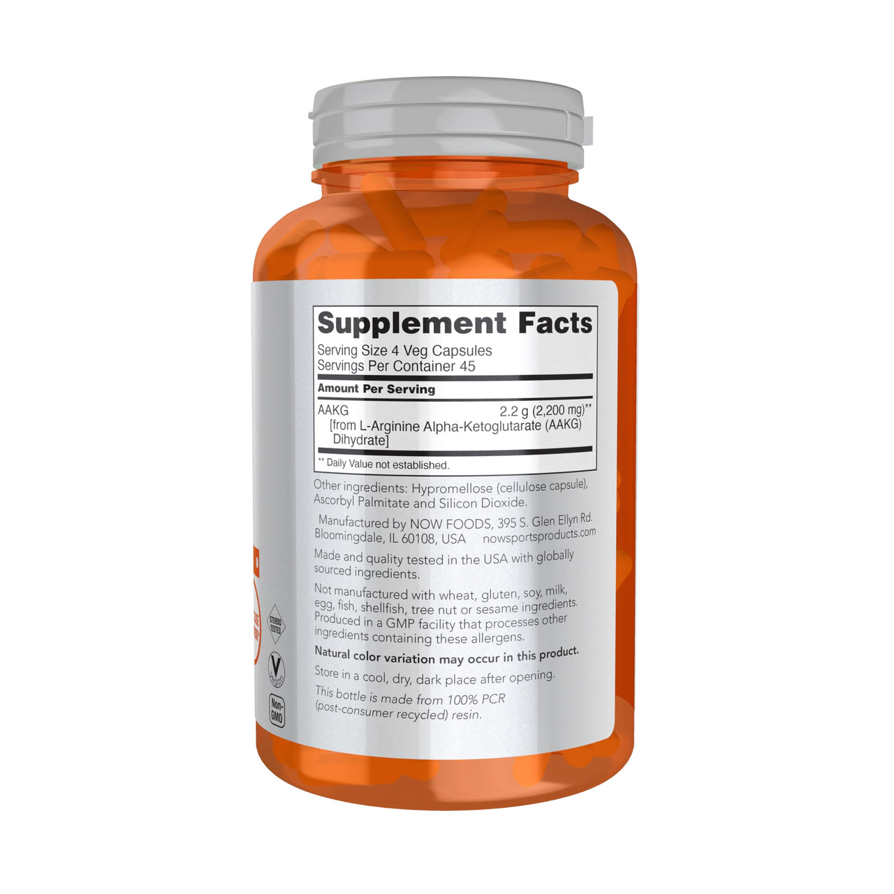 Now Sports AAKG 2200, Arginine, Energy Productuion, 180 Veg Capsules