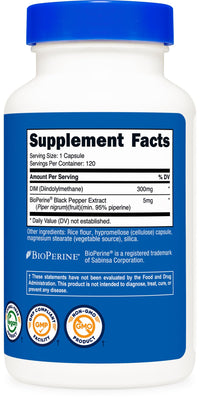 Thumbnail for Nutricost DIM (Diindolylmethane) Plus BioPerine 300mg, 120 Vegetarian Capsules - Up to 4 Month Supply, Max Strength DIM Supplement