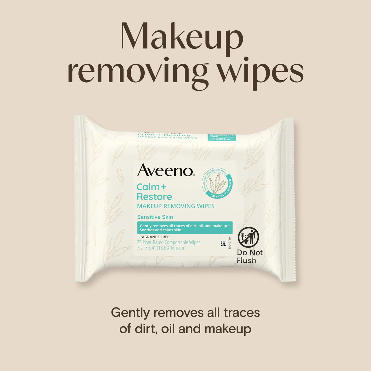 Aveeno Calm + Restore Unscented Makeup Remover Face Wipes, Fragrance Free Facial Cleansing Towelettes with Oat Extract & Calming Feverfew Leave Skin Feeling Soothed, Alcohol Free, 25 ct