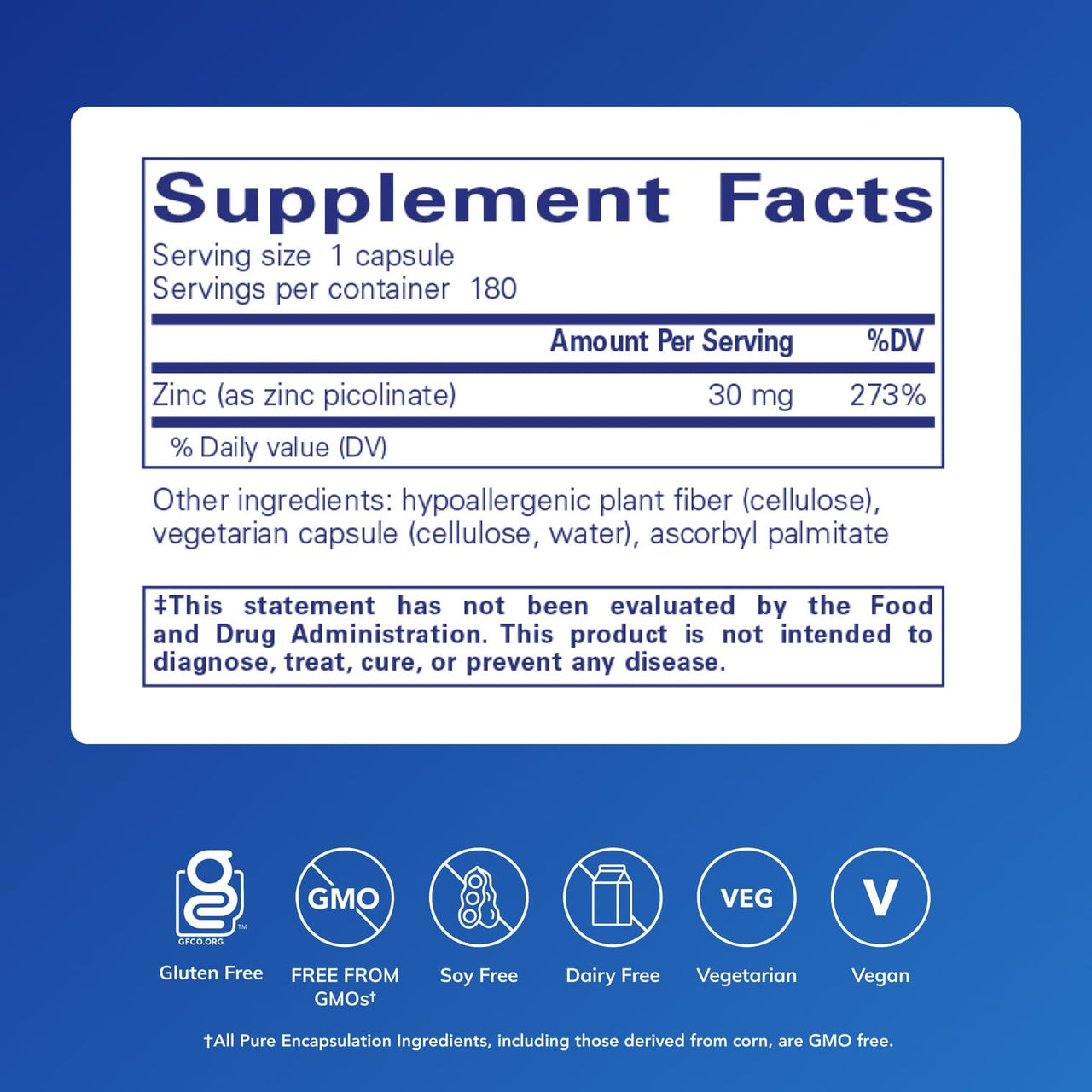 Pure Encapsulations Zinc 30 mg - Supplement for Immune System Support, Growth and Development, and Wound Healing* - with Zinc Picolinate 30 mg - 180 Capsules