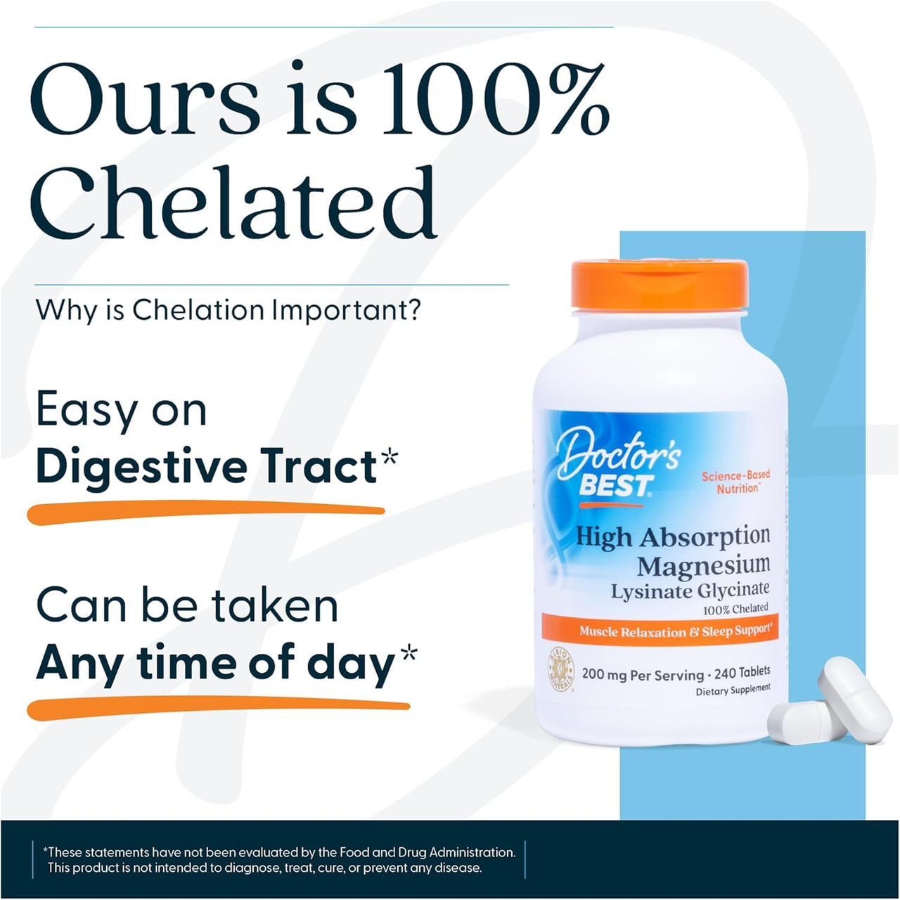 Doctor's Best High Absorption Magnesium Glycinate Lysinate Supplement for Sleep Support - Chelated Magnesium Tablets for Women & Men, 200mg per Serving, Supports Calm & Relaxation, Vegan - 120 Count