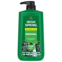 Thumbnail for Irish Spring Original Moisturizing Body Wash for Men, 24-Hour Fresh, Face and Body Wash, Biodegradable Ingredients, Paraben Free, Cool Fresh Scent, 30 fl oz Pump Bottle