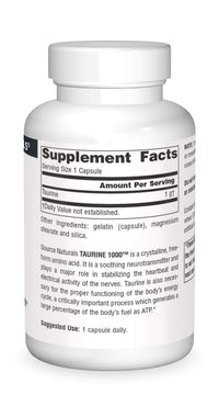 Thumbnail for Source Naturals Taurine 1000, 1000 mg - 60 Capsules