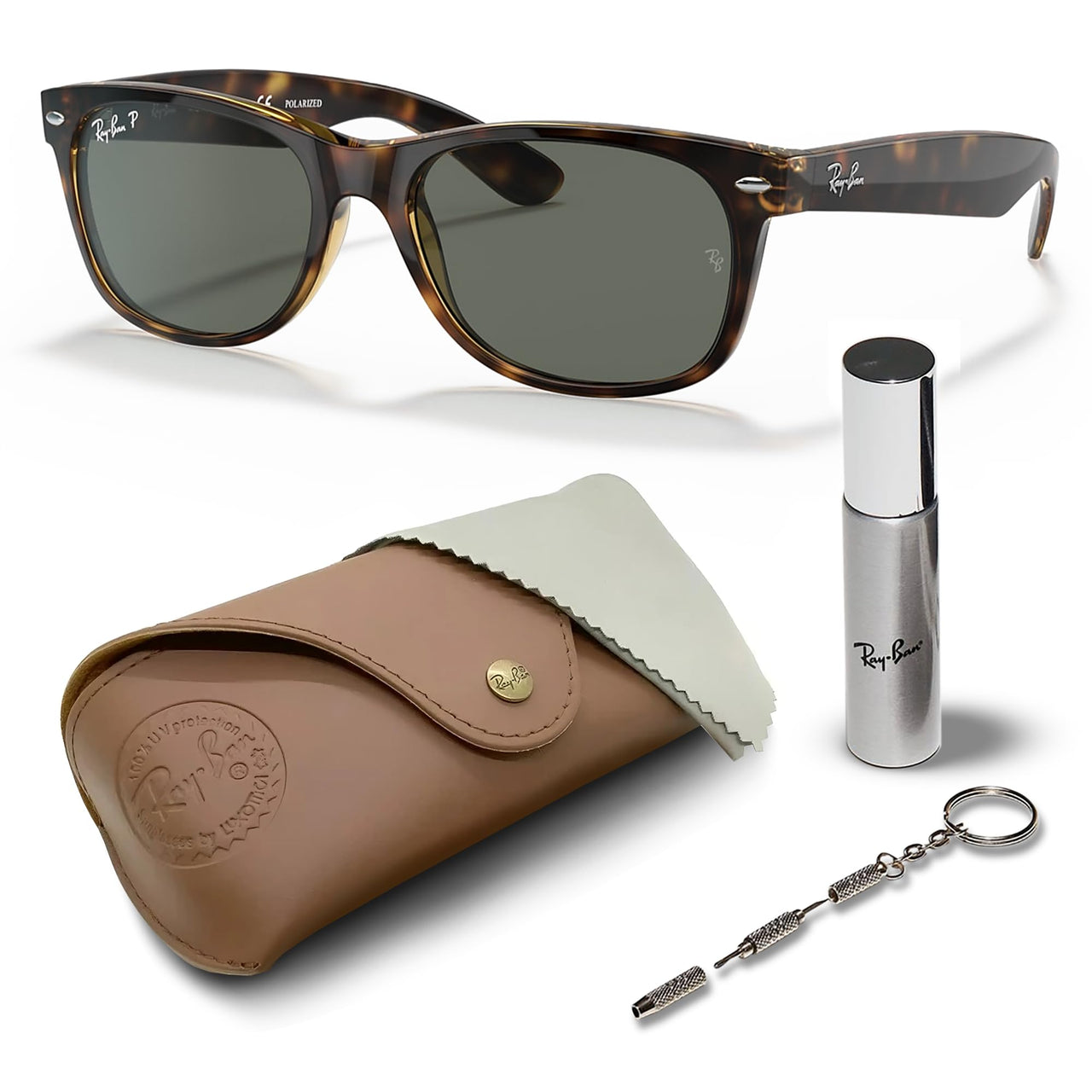 Ray-Ban RB2132 NEW WAYFARER Classic Polarized Square Shape Sunglasses With Eyewear Kit Bundle - High Bridge Fit - Casual Wear Square Sunglasses