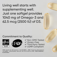 Thumbnail for Sports Research Triple Strength 1040mg Omega-3 from Wild Alaska Pollock with Vitamin D3 2500iu | 2-in-1 Vitamin D & Omega DHA Fish Oil Supplement Supporting Heart Health - 120 Softgels