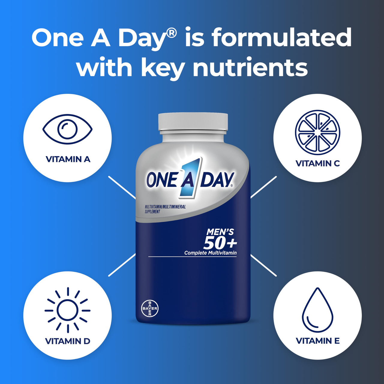 One A Day Menâ€™s 50+ Multivitamins, Supplement with A, C, D, E and Zinc for Immune Health*, Calcium & More, 100 Tablets