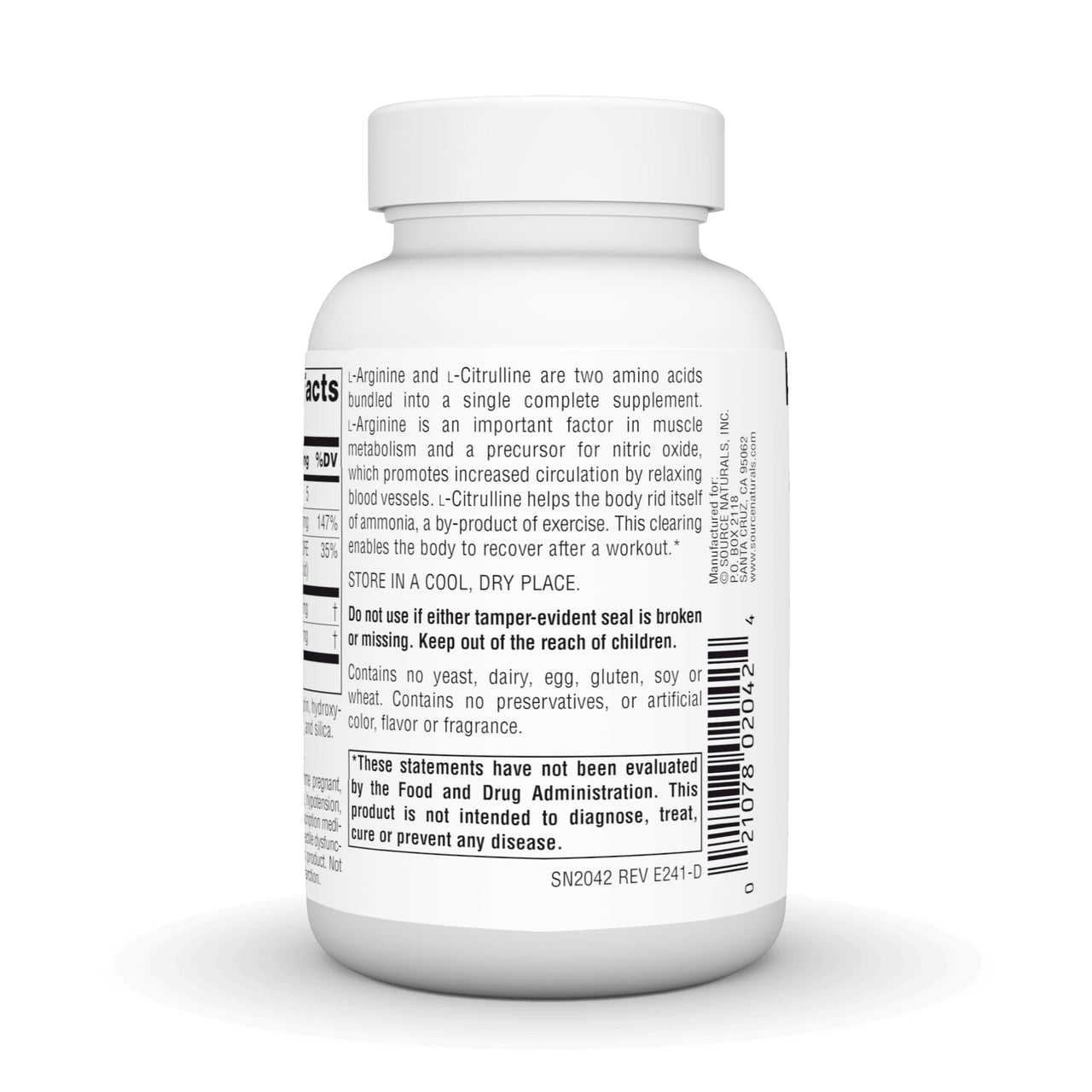 Source Naturals L-Arginine L-Citrulline Complex 1000mg Essential Amino Acid Supplement - 60 Tablets