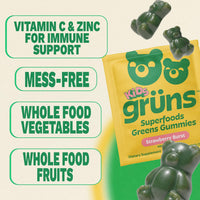 Thumbnail for Gruns Multivitamin for Kids, Super Greens Gummies, Superfood Gummy Bears with 20+ Vitamins & Minerals, Spirulina, Chlorella, Alfalfa, Prebiotics Fiber for Digestive Health, Adaptogens Supplement, 28ct