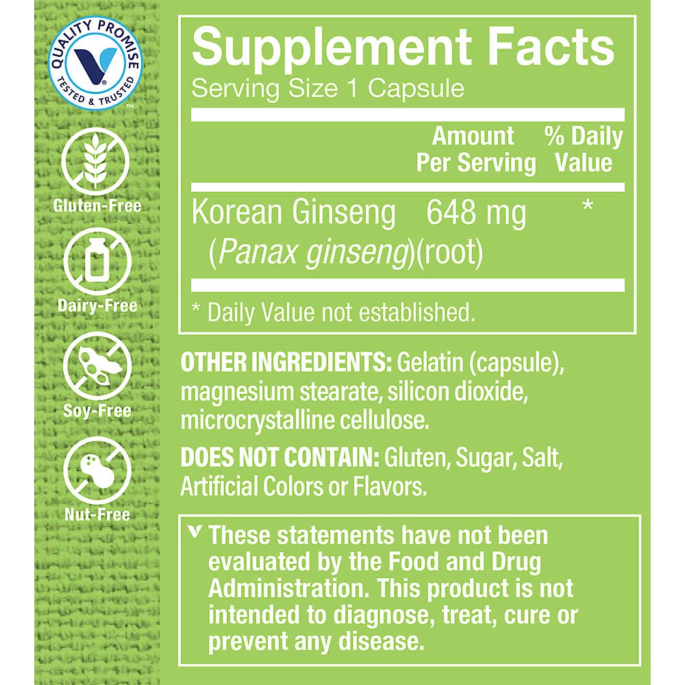 The Vitamin Shoppe Korean Ginseng Whole Root 648mg - Energy Vitality & Stamina | Adaptogenic Herb | 60 Capsules | Panax Ginseng