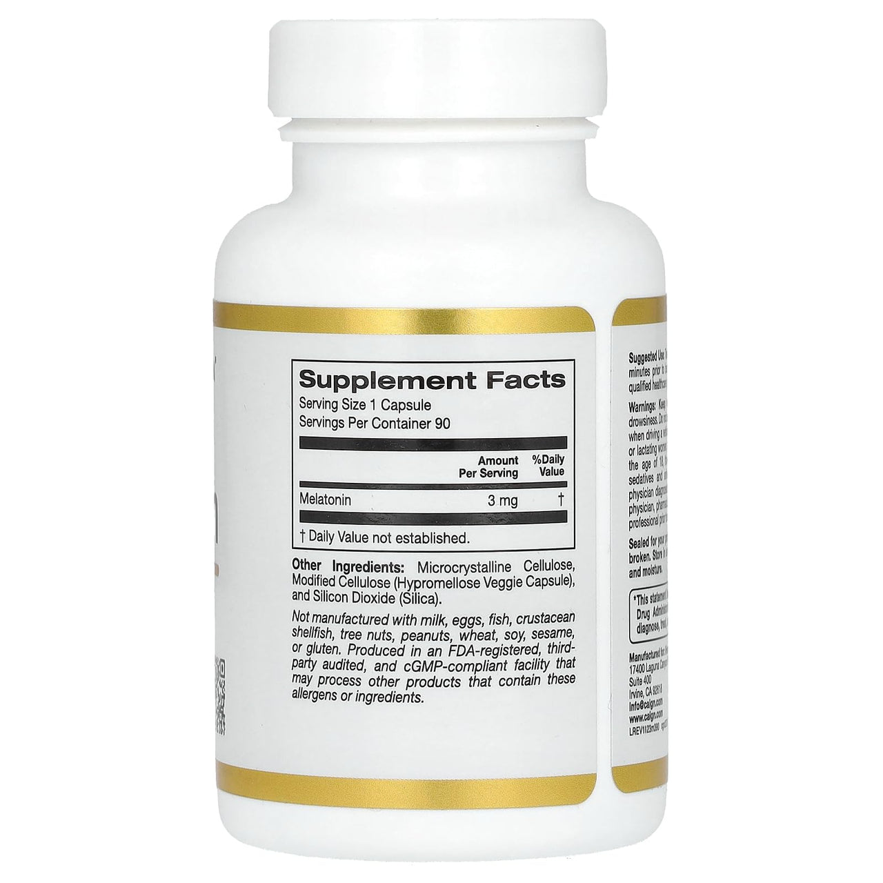 California Gold Nutrition Melatonin, 3 mg, 90 Veggie Capsules, 1 Count (Pack of 1)