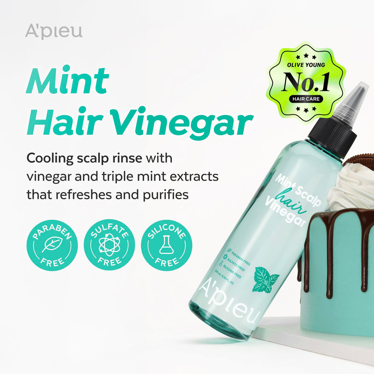 A’PIEU Mint Hair Vinegar - Instant Scalp Cooling & Detox for Oily Scalp, Buildup & Dandruff Scalp Treatment, pH-Balancing Rinse for Fresh, Shiny Hair, Korean Haircare, 6.76 fl oz
