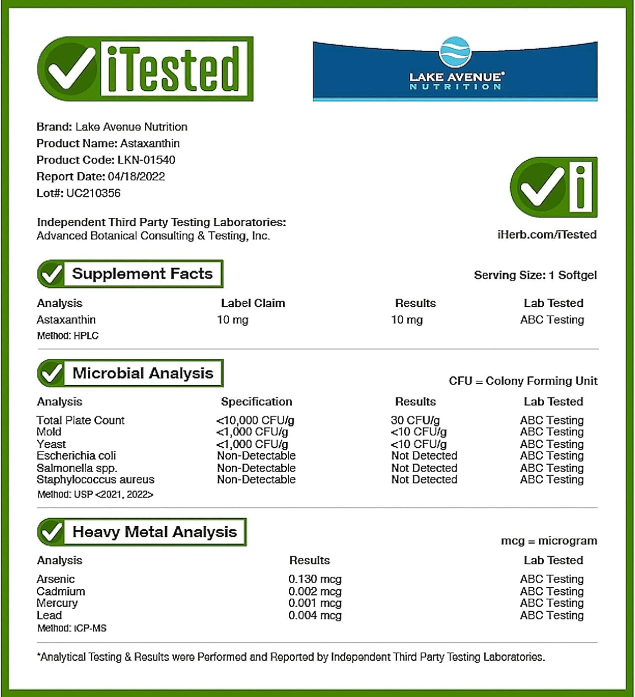 Lake Avenue Nutrition Astaxanthin Veggie Softgels