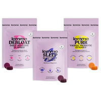 Thumbnail for Lemme Sleep, Debloat & Purr Variety Sampler Pack | Melatonin & Magnesium for Sleep | Probiotics & Prebiotics for Bloating | Vaginal Probiotic & Pineapple Gummies - Gluten-Free, Non-GMO - 14ct