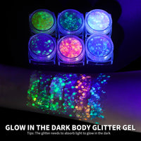Thumbnail for Teenitor 6 Colors Glow in The Dark Glitter Gel, Face Glitter Gel, Body Glitter Hair Glitter for Carnival Makeup UV Black Light Party Cheer Raves Festivals