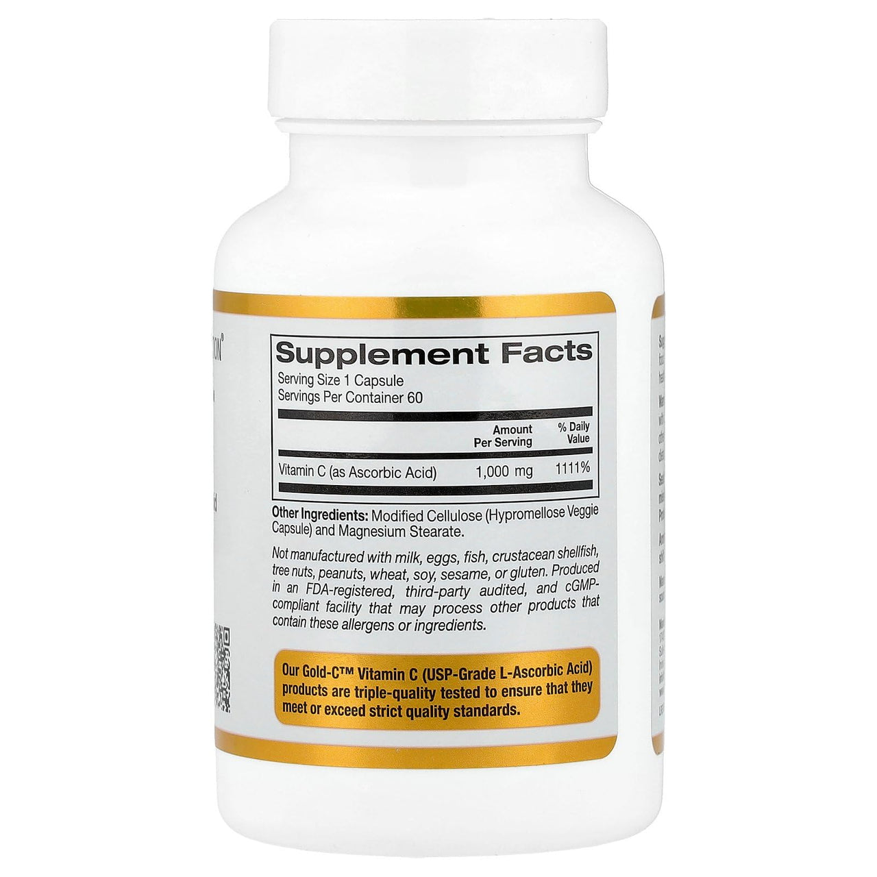 California Gold Nutrition Gold C™, USP Grade Vitamin C, 1,000 mg, 60 Veggie Capsules