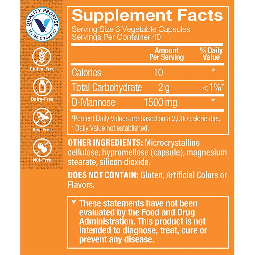 D-Mannose for Urinary Tract Health a" 1,500 MG (120 Vegetable Capsules)