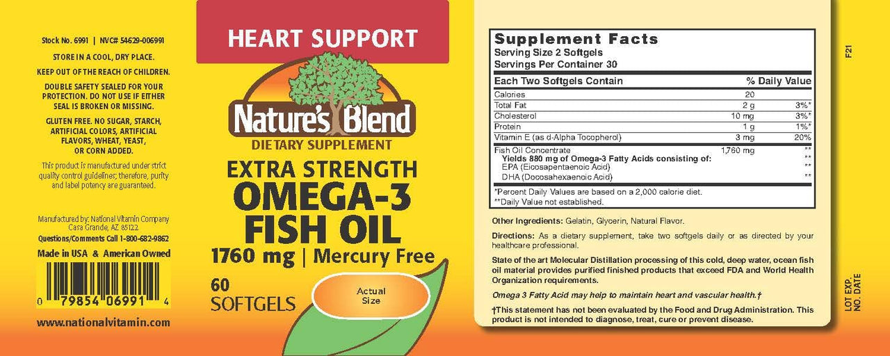 Nature's Blend Fish Oil 1760 mg Omega 3 Extra Strength - 60 Softgels
