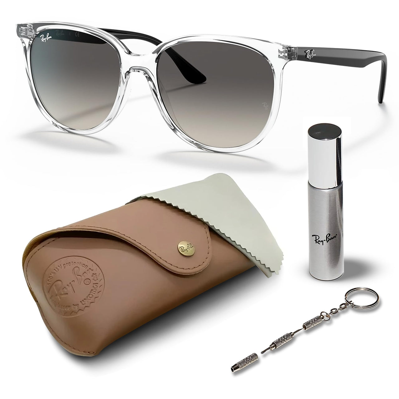Ray-Ban RB4378 Square Shape Sunglasses With Eyewear Kit Bundle - High Bridge Fit - Ideal Formal and Casual Wear Square Sunglasses