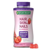 Thumbnail for Nature's Bounty Optimal Solutions Advanced Hair, Skin, Nails, 2X Biotin, 200 Strawberry Gummies