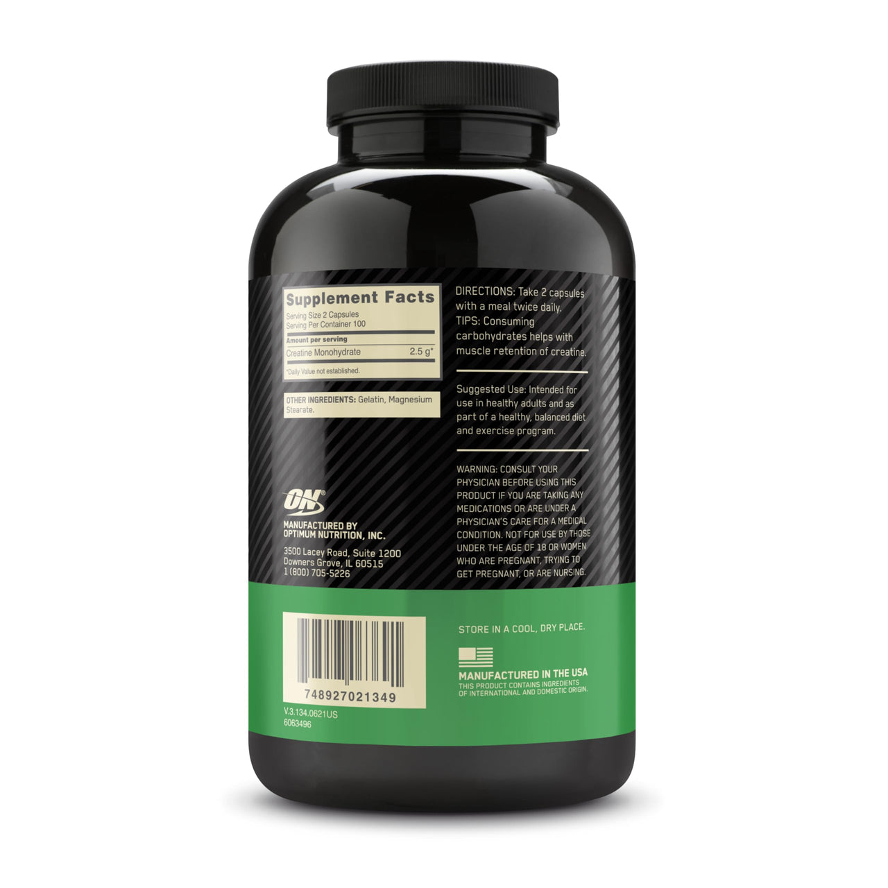 Optimum Nutrition Micronized Creatine Monohydrate Capsules, Keto Friendly, 2500mg, 200 Capsules (Packaging May Vary)