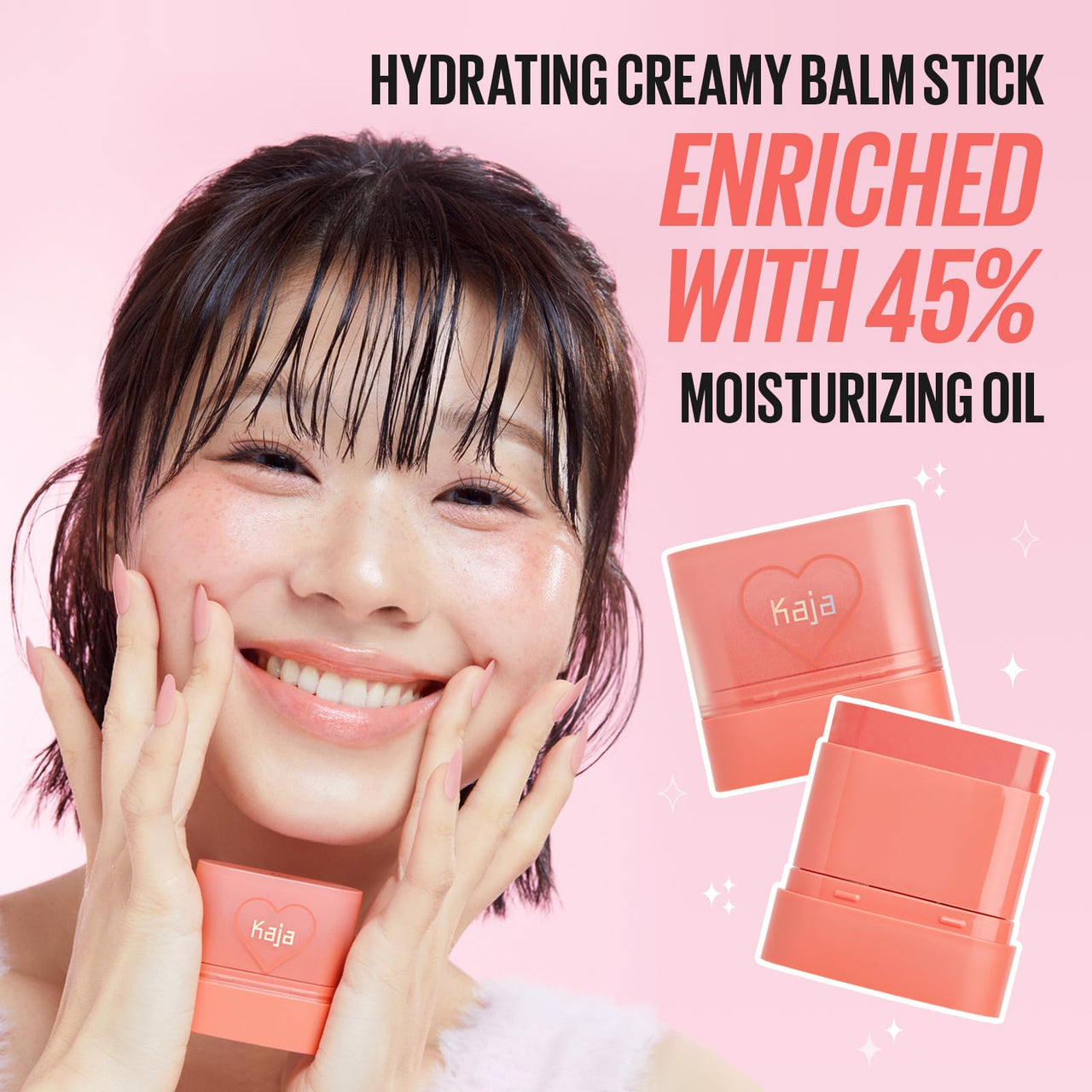 KAJA Cheek & Lip - Dewy Bar 02 Strawberry Sorbet | Creamy Blusher and Balm Multi-Stick, 45% Moisturizing Oil, Apple Extract, Vitamin-Hyaluronic Acid Infused, High Shine, Non-Sticky, Easy Blending, 10g