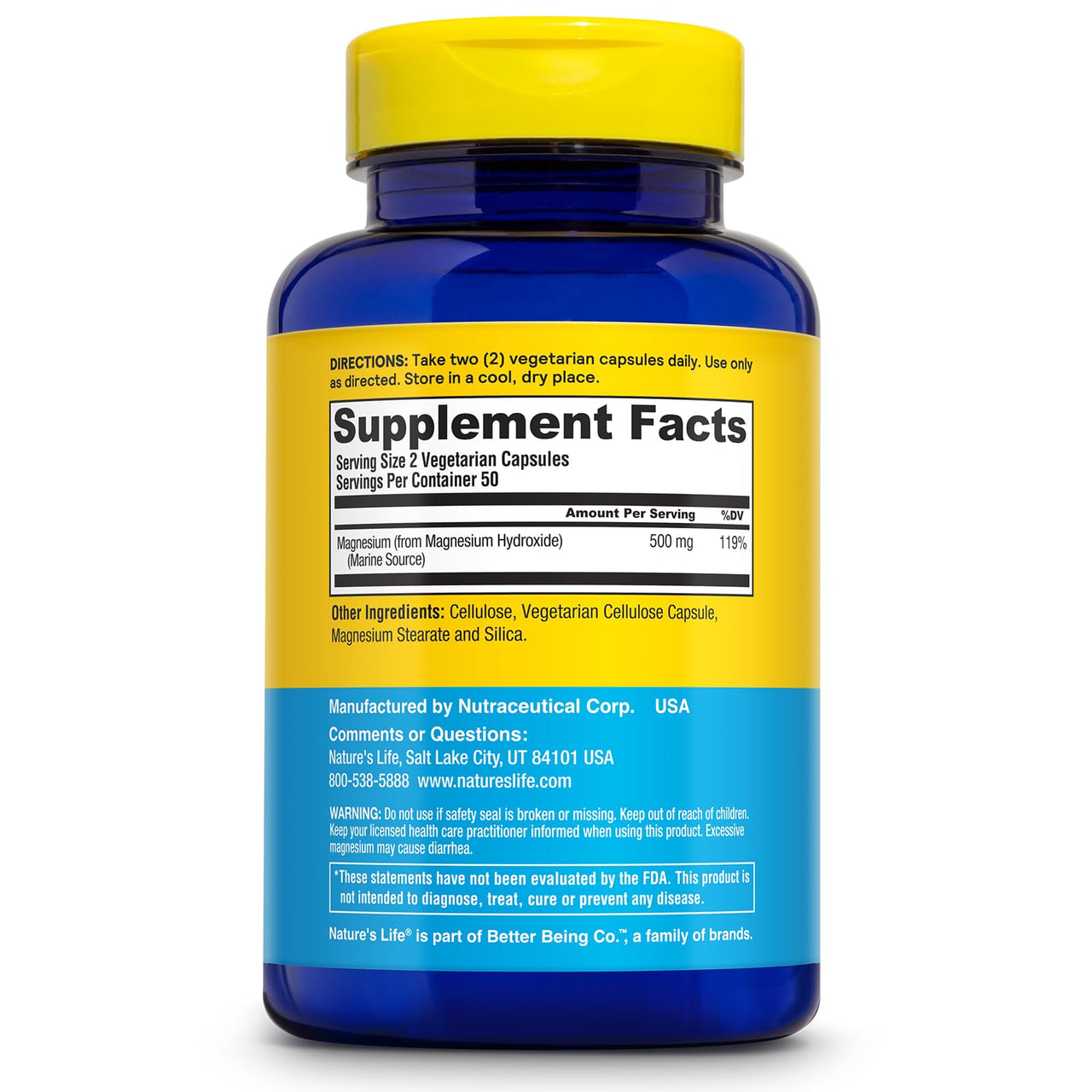 Nature's Life Marine Magnesium 500mg | Healthy Digestion & Regularity Formula with Magnesium Hydroxide from Northern Sea Waters | 100 Vegetarian Caps