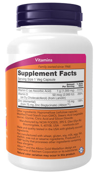 Thumbnail for Now Supplements, C-1000 Zinc & D-3, Seasonal Immune Support*, 100 Veg Capsules