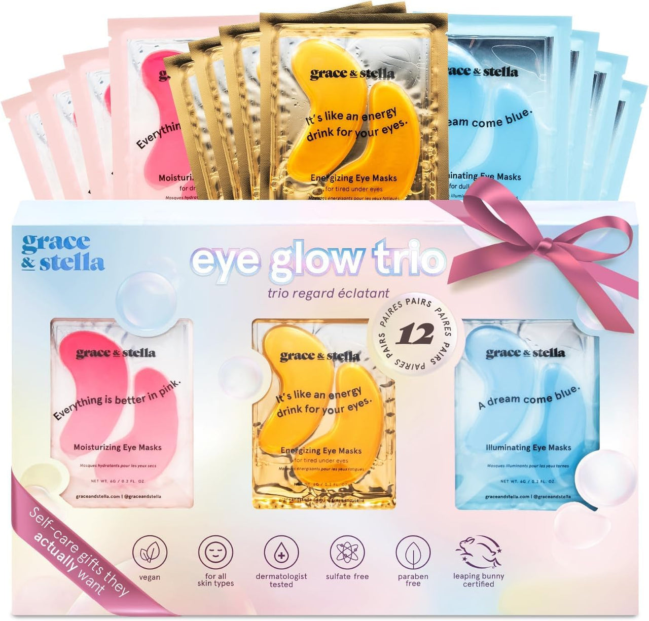 grace & stella Under Eye Patches (12 pairs) Eye Masks for Puffy Eyes and Dark Circles - Gifts for Her, Bridesmaids, Birthdays, Bachelorette Party, Self Care Gifts for Women - Vegan Cruelty-Free