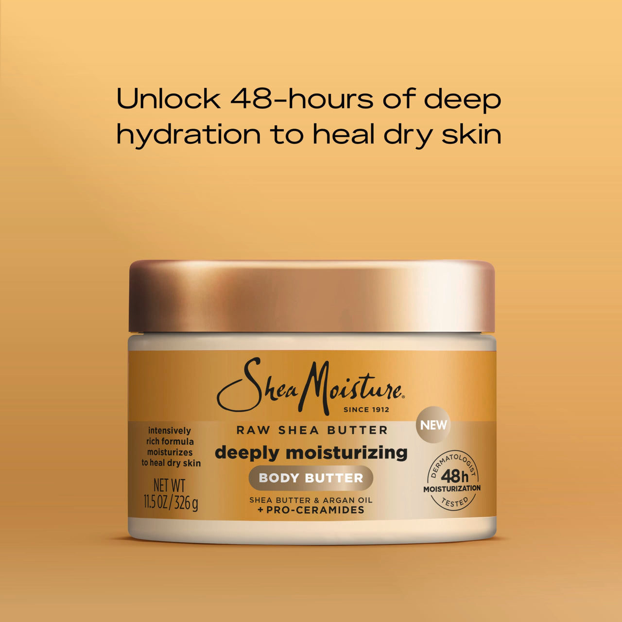 SheaMoisture Deeply Moisturizing Body Butter with Raw Shea Butter, Argan Oil and Pro-Ceramides, Rich Hydration & Healing of Dry Skin, 48H Moisturizing 11.5 oz