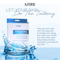 Thumbnail for Azure Cosmetics Hyaluronic Acid & Collagen Anti Aging Sheet Facial Mask - Rejuvenating & Moisturizing Face - Helps Reduce Fine Lines & Wrinkles, Tightens & Smooths - Made in Korea - Pack of 5