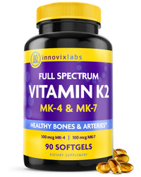Thumbnail for InnovixLabs Full Spectrum Vitamin K2-90 Softgels with 600 mcg of Trans Form MK7 and MK4 - Supports General Health and Bone Strength - Soy and Gluten Free K2 Vitamin Supplement
